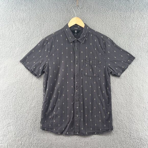 Volcom Modern Fit Button Shirt Mens Size L Gray Short Sleeves Pocket Geometric - Picture 2 of 14
